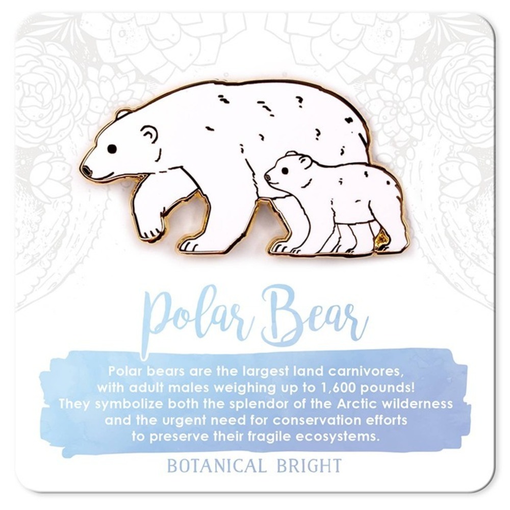 Polar Bear with Cub Enamel Pin - Gold Plated Brooch - Winter & Nature‎ Jewelry